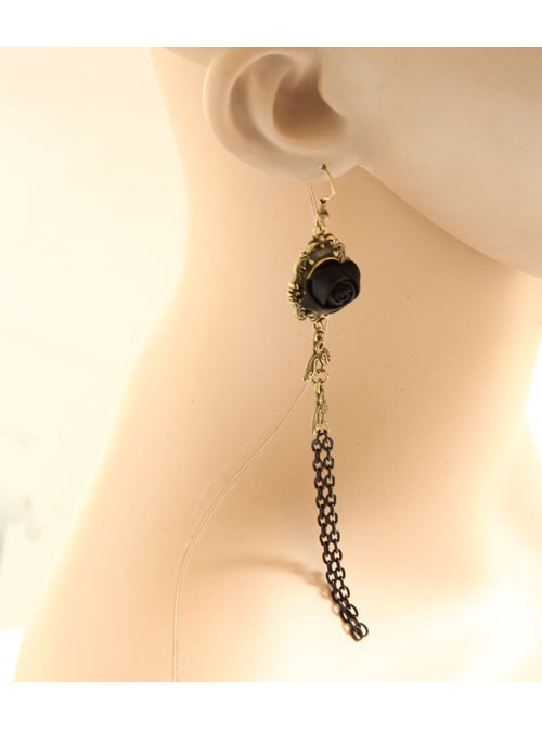 Gothic Black Rose Tassel Long Earrings Exaggerated Personality Jewelry