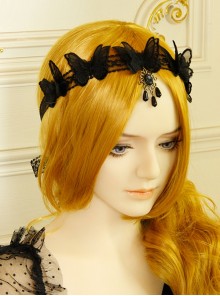Black Net Yarn Lace Butterfly Headband Gothic Long Streamer Headwear