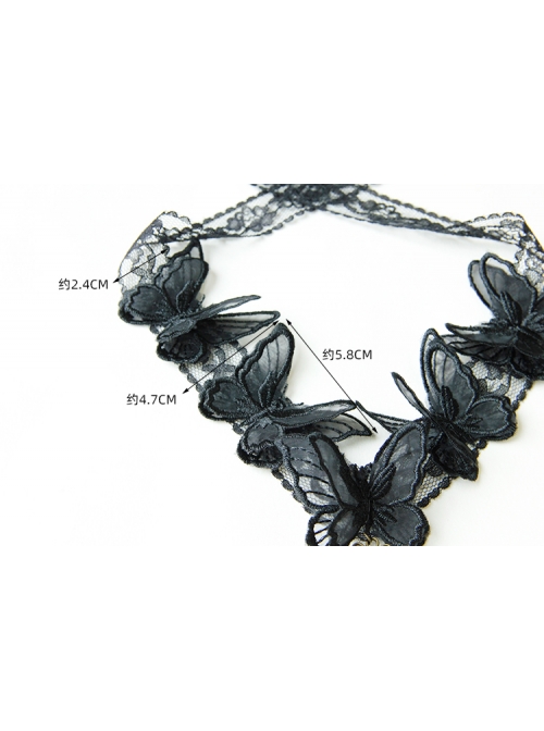 Black Net Yarn Lace Butterfly Headband Gothic Long Streamer Headwear
