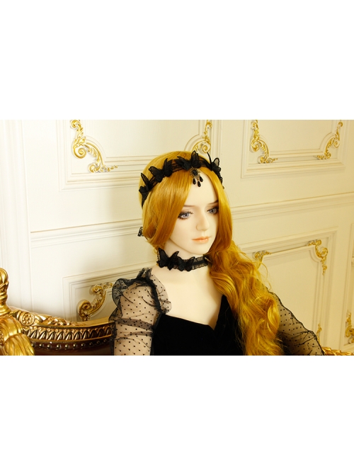 Black Net Yarn Lace Butterfly Headband Gothic Long Streamer Headwear