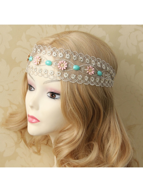 Bohemia Fresh Lace Flowers Hair Band Fashion Retro Female Headscarf