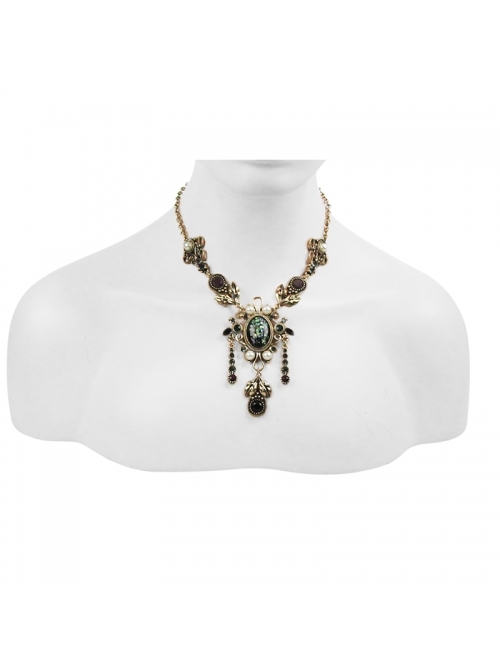 Victorian Antique Gold Vintage Artificial Gemstone Acrylic Pearl Gothic Necklace