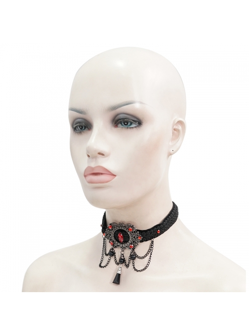 Black Woven Buckle Red Gemstones Gothic Necklace
