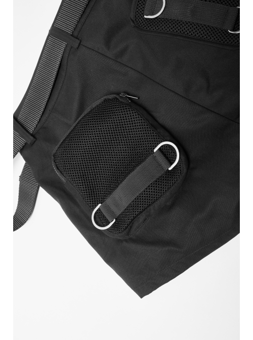 I-Shaped Clasp Belt Multi-Level Pocket Pit Ribbon Decoration Black Punk High Waist Shorts