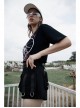 I-Shaped Clasp Belt Multi-Level Pocket Pit Ribbon Decoration Black Punk High Waist Shorts