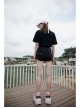 I-Shaped Clasp Belt Multi-Level Pocket Pit Ribbon Decoration Black Punk High Waist Shorts
