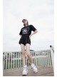 I-Shaped Clasp Belt Multi-Level Pocket Pit Ribbon Decoration Black Punk High Waist Shorts