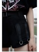 I-Shaped Clasp Belt Multi-Level Pocket Pit Ribbon Decoration Black Punk High Waist Shorts