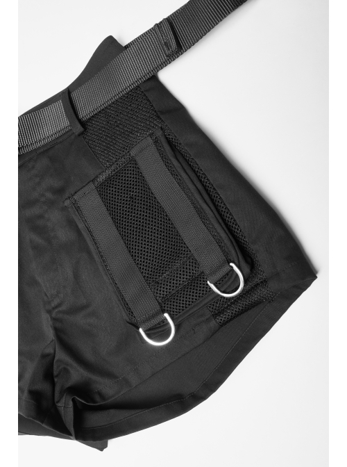 I-Shaped Clasp Belt Multi-Level Pocket Pit Ribbon Decoration Black Punk High Waist Shorts