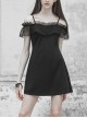 Off-Shoulder Front Chest Chiffon Flounce Black Gothic Imitation Silk Sling Dress
