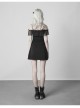 Off-Shoulder Front Chest Chiffon Flounce Black Gothic Imitation Silk Sling Dress
