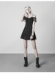 Off-Shoulder Front Chest Chiffon Flounce Black Gothic Imitation Silk Sling Dress