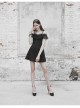 Off-Shoulder Front Chest Chiffon Flounce Black Gothic Imitation Silk Sling Dress