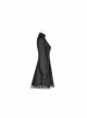 High Collar Front Chest Hollow-Out Lace-Up Long Sleeve Mesh Hem Black Gothic Dress