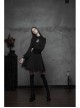 High Collar Front Chest Hollow-Out Lace-Up Long Sleeve Mesh Hem Black Gothic Dress