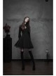 High Collar Front Chest Hollow-Out Lace-Up Long Sleeve Mesh Hem Black Gothic Dress