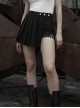 Fake Two-Piece Side Metal Buckle Black Punk Pleated Skirt