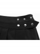 Fake Two-Piece Side Metal Buckle Black Punk Pleated Skirt