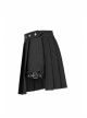 Fake Two-Piece Side Metal Buckle Black Punk Pleated Skirt