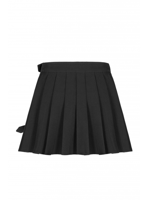 Fake Two-Piece Side Metal Buckle Black Punk Pleated Skirt