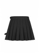 Fake Two-Piece Side Metal Buckle Black Punk Pleated Skirt
