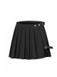 Fake Two-Piece Side Metal Buckle Black Punk Pleated Skirt