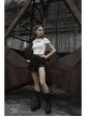 Fake Two-Piece Side Metal Buckle Black Punk Pleated Skirt