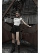 Fake Two-Piece Side Metal Buckle Black Punk Pleated Skirt