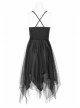 Metal Buckle Leather Shoulder Strap Irregular Mesh Hem Red Plaid Punk Dress