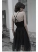 Metal Buckle Leather Shoulder Strap Irregular Mesh Hem Red Plaid Punk Dress