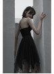 Metal Buckle Leather Shoulder Strap Irregular Mesh Hem Red Plaid Punk Dress
