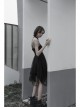 Metal Buckle Leather Shoulder Strap Irregular Mesh Hem Red Plaid Punk Dress
