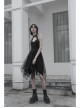 Metal Buckle Leather Shoulder Strap Irregular Mesh Hem Red Plaid Punk Dress