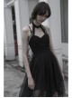 Metal Buckle Leather Shoulder Strap Irregular Mesh Hem Red Plaid Punk Dress