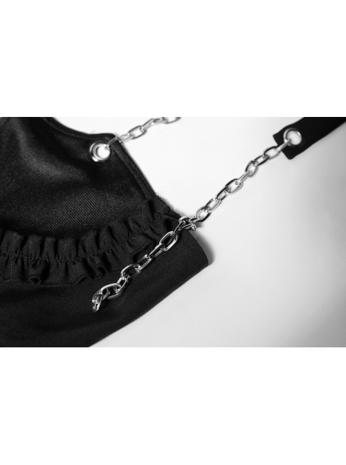 Waist Fungus Edge Decoration Black Punk Chiffon Metal Chain Suspender Skirt