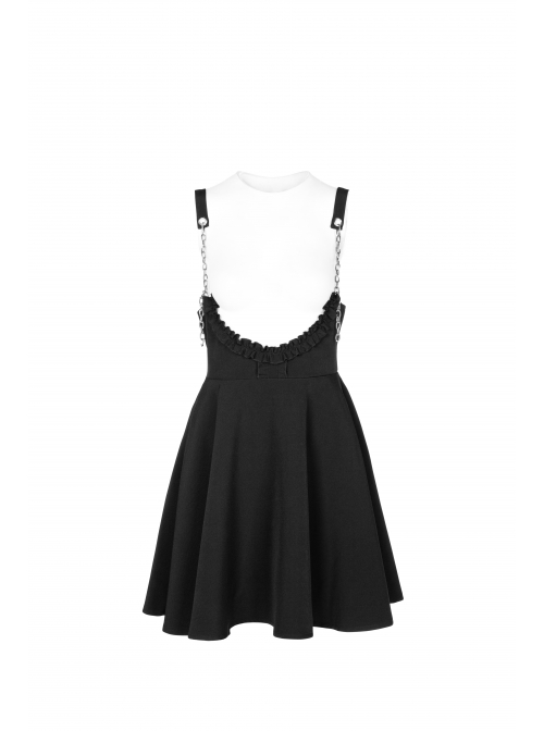 Waist Fungus Edge Decoration Black Punk Chiffon Metal Chain Suspender Skirt