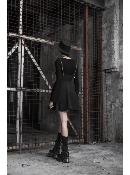 Waist Fungus Edge Decoration Black Punk Chiffon Metal Chain Suspender Skirt