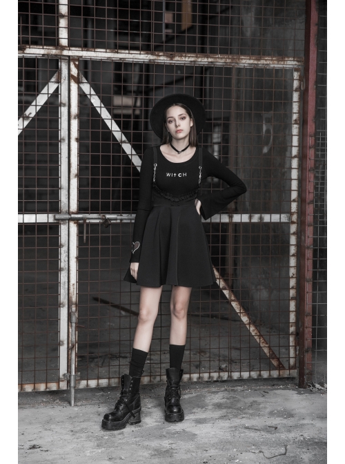 Waist Fungus Edge Decoration Black Punk Chiffon Metal Chain Suspender Skirt