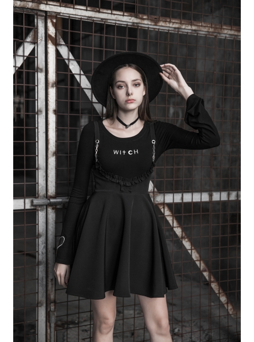 Waist Fungus Edge Decoration Black Punk Chiffon Metal Chain Suspender Skirt