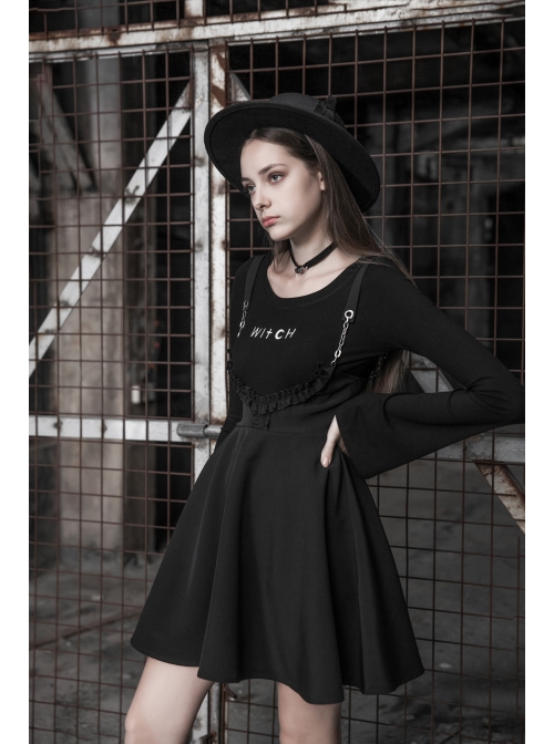 Waist Fungus Edge Decoration Black Punk Chiffon Metal Chain Suspender Skirt