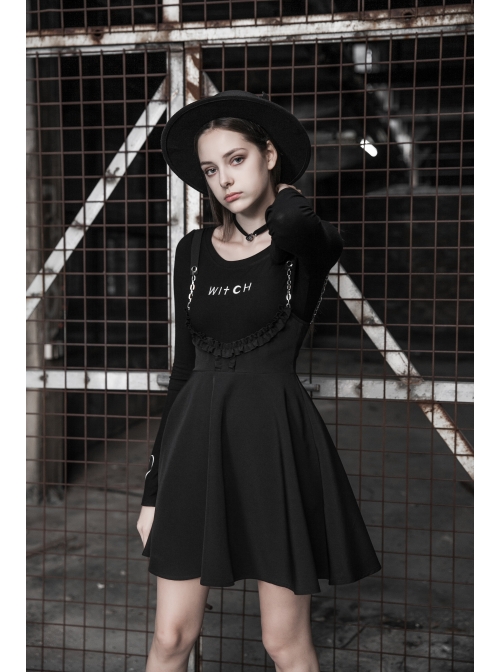 Waist Fungus Edge Decoration Black Punk Chiffon Metal Chain Suspender Skirt