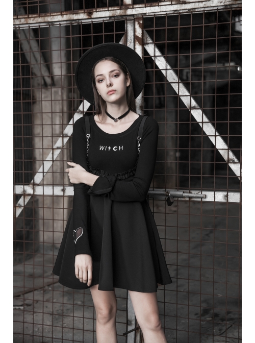 Waist Fungus Edge Decoration Black Punk Chiffon Metal Chain Suspender Skirt