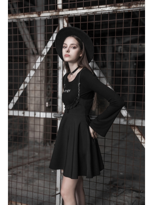 Waist Fungus Edge Decoration Black Punk Chiffon Metal Chain Suspender Skirt
