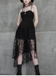 Leather Shoulder Strap Waist Cross Belt Irregular Mesh Hem Black Punk Dress