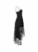 Leather Shoulder Strap Waist Cross Belt Irregular Mesh Hem Black Punk Dress