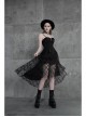 Leather Shoulder Strap Waist Cross Belt Irregular Mesh Hem Black Punk Dress