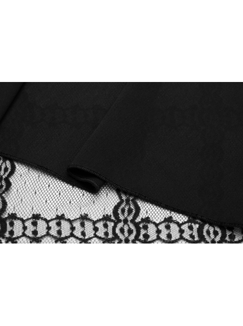 Leather Shoulder Strap Waist Cross Belt Irregular Mesh Hem Black Punk Dress