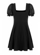 Black Mesh Bubble Sleeve Flounce Cuff Back Waist Red Lace-Up Gothic Dress