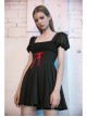 Black Mesh Bubble Sleeve Flounce Cuff Back Waist Red Lace-Up Gothic Dress