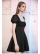 Black Mesh Bubble Sleeve Flounce Cuff Back Waist Red Lace-Up Gothic Dress